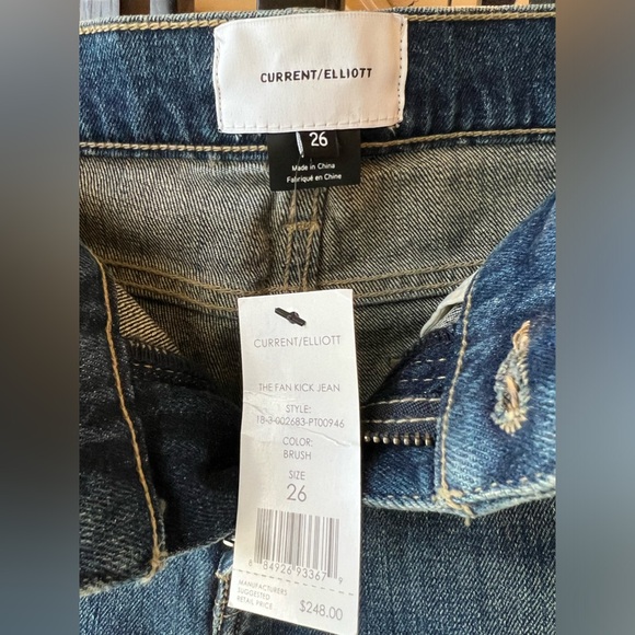 🆕Current Elliot The Fan Kick Jeans Frayed Flared Bottoms • Brush Color • Size 26 - Picture 5 of 5